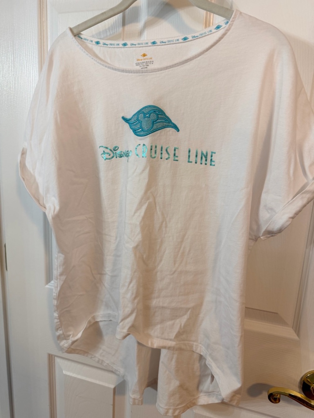Disney Cruise Line White Tee with Teal and Gold Logos